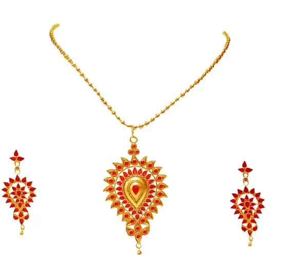Assamese_Traditional_Gold_Plated_Red_Colour_Dugdugi_Chain_Jewellery_Set_For_Women_&_Girls
